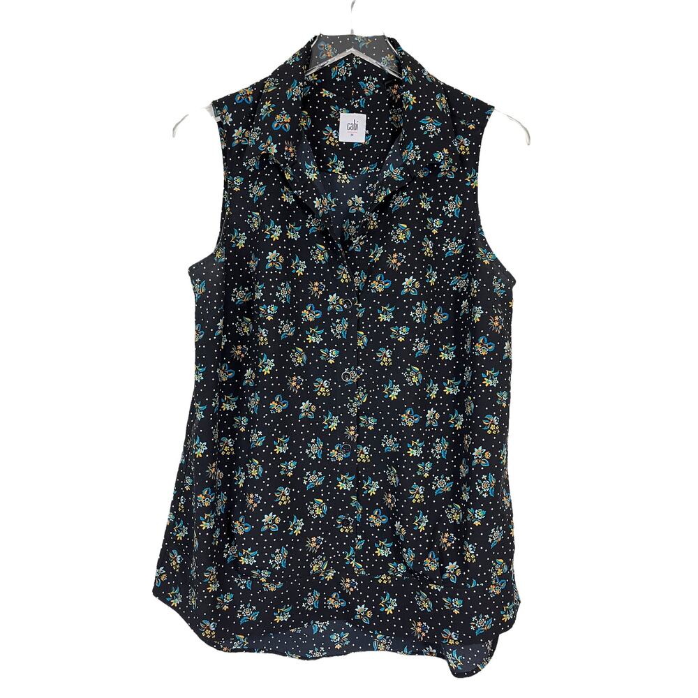 Cabi Floral Button Front Blouse Black Women's Size Medium